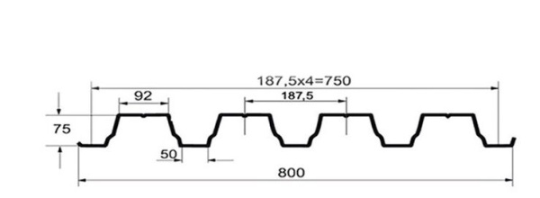 Профнастил оцинкованный Н75 0.5x750x6000